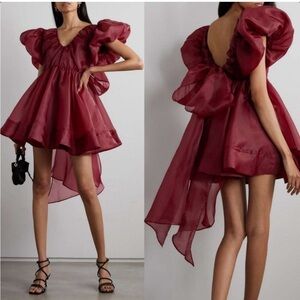 Aje Burgundy Puff-Sleeve Mini Dress